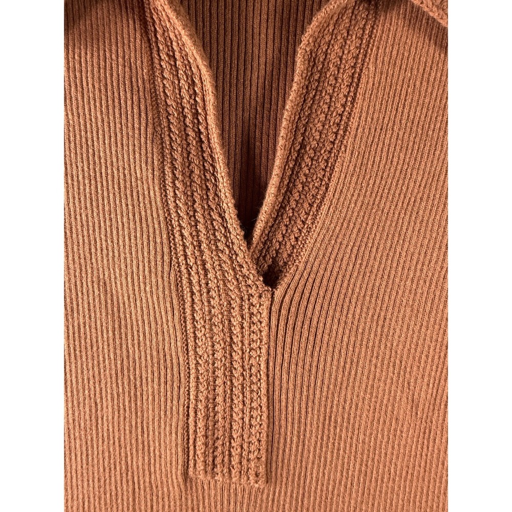 Loft Outlet Womens Medium Ribbed Polo Sweater Short Sleeve V-Neck R Terracotta - Picture 4 of 13